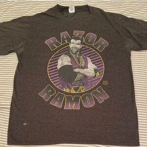 Razor Ramon Wrestler WWE WWF Gray Purple T Shirt Mens L Graphic Tee